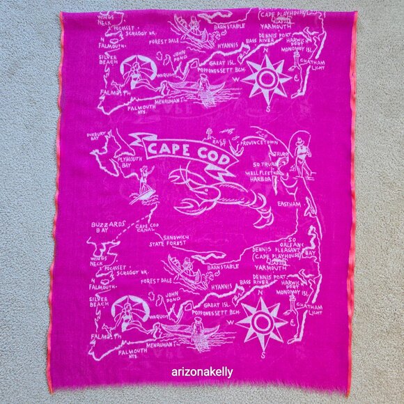 RARE J. Crew *PINK* Wool Scarf Cape Cod Map Massachusetts Beach Provincetown - Picture 2 of 13